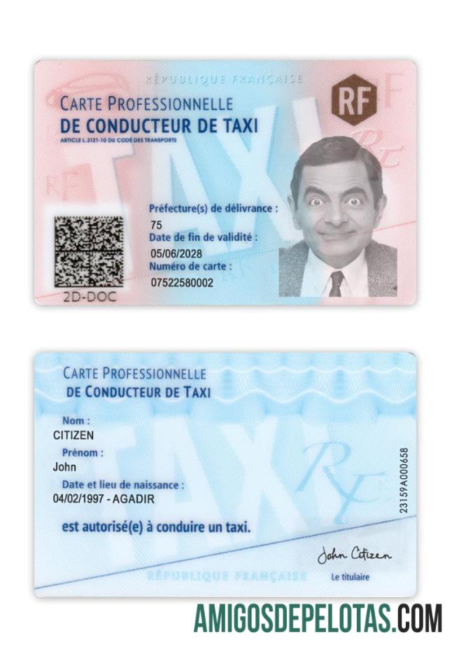 Carteira de identidade de taxista francês amostra
